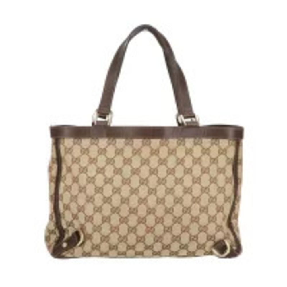 Gucci brown Abbey Tote GG leather bag trim Canvas